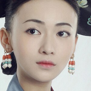 魏璎珞同款耳环 吴谨言延禧攻略电视剧一耳三钳珍珠耳坠艺林饰品