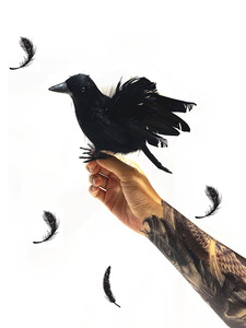 黑色羽毛乌鸦展翅仿真暗黑魔法哥特翅膀动物玩偶派对拍照道具摆件