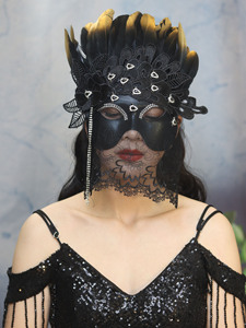 黑色神秘蕾丝面纱万圣节舞会派对蒙面性感高档奢华白面具年会