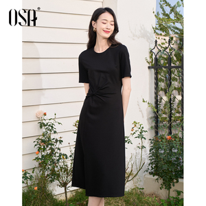 欧莎黑色连衣裙女2024夏季新款小个子高级感气质收腰显瘦小黑裙