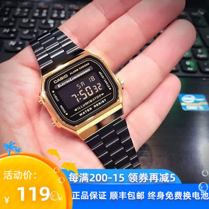 【七年电力】卡西欧手表反显黑金小方块casio电子小金表a168wegb