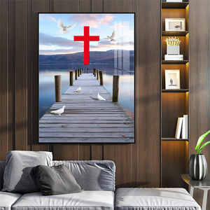 防水自粘装饰画客厅卧室餐厅现代简约十字架风景壁画墙壁贴画贴纸