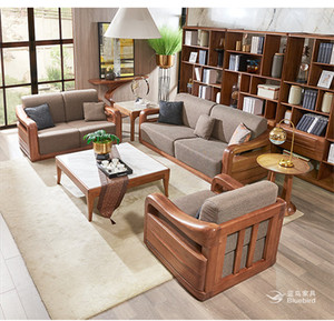 bluebird/蓝鸟家具胡桃楸木实木沙发现代简约家居组合套装htl-04