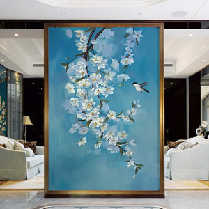 莫尼卡轻奢细蚕丝无缝宣绒手绘油画壁画硬包玄关端景定制图案墙布