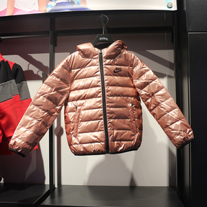 耐克nike童装正品男女小童亮面双面连帽短款羽绒服93427jk252