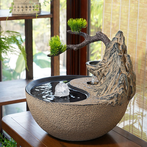 新中式桌面流水摆件室内家居客厅茶室电视柜禅意水景水晶球小景观