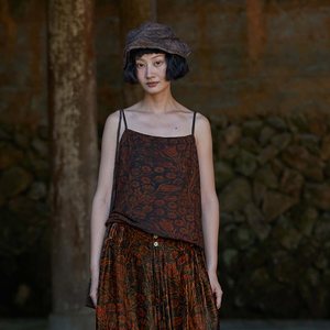 左岸迷香棉麻夏季针织t恤 印花百搭宽松打底外穿23ss4019