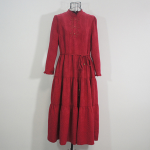 红镯子秋季女装民族风复古气质优雅纯色立领长袖收腰中长连衣裙