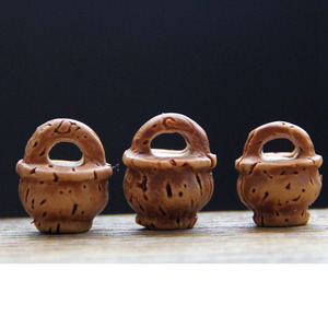 单颗野生桃核雕刻婴儿桃篮手工diy材料儿童宝宝手链桃篮