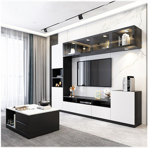 客厅玻璃门电视柜现代简约小户型组合挂墙吊柜经济型背景墙柜定制