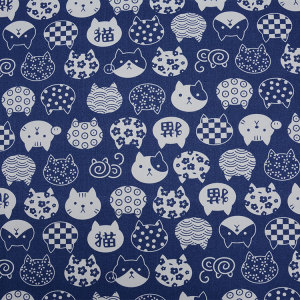 日式和风猫头印花全棉帆布和风印花布料沙发抱枕坐垫窗帘门帘台布
