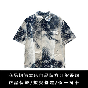 【现货】louis vuitton 新款腰果花扎染logo印花牛仔短袖衬衫lv男