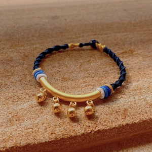 小红书同款编绳黄金3d硬金光一生一世铃铛弯管节节高竹节弯管手链