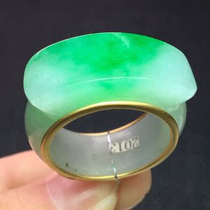 天然a货翡翠戒指马鞍戒18k阳绿指环缅甸老坑扳指镶嵌玉戒圈男女