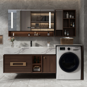 北欧岩板橡木轻奢阳台滚筒洗衣机洗脸盆柜洗衣柜洗漱台一体柜组合