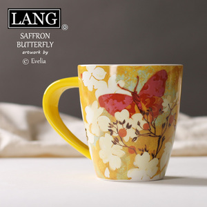 出口陶瓷杯水杯 美国LANG马克杯咖啡杯奶茶杯 番红花蝴蝶