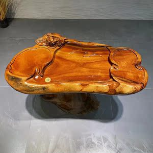 香樟木雕工艺品金玉满堂年年有余茶几中式古典实木家具茶桌茶台