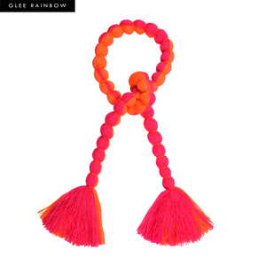 GLEE RAINBOW 橙色玫红撞色手工毛线球球编织装饰项链流苏围巾