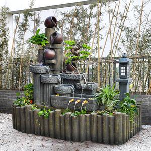 高档石磨流水摆件陶瓷招财小水磨石槽搭配磨盘庭院风水轮水景鱼缸