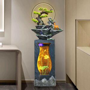 假山流水喷泉风水轮鱼池造景加湿器酒店客厅花园扇形转角落地摆件