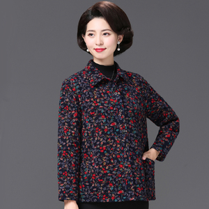 妈妈装夹棉外套春秋季60岁奶奶装纯棉上衣新款中老年女装薄棉服