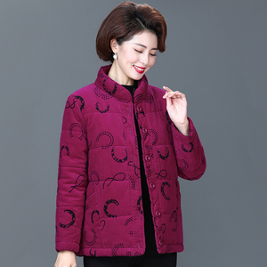 中老年冬装棉衣女厚60岁70洋气老太太灯芯绒花棉袄妈妈装短款棉服