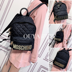 MOSCHINO莫斯奇诺 男女通用mini小号大号黑色双肩包金字logo背包