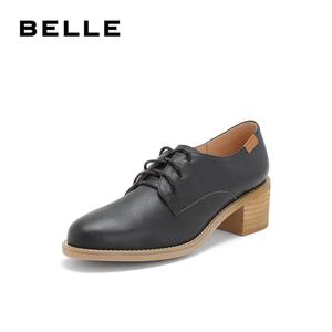 BELLE/百丽女鞋2019春商场同款新英伦牛皮粗跟休闲单鞋