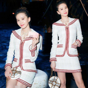 luluins刘诗诗古力娜扎明星同款衣服粗花呢修身上衣半身裙套装女