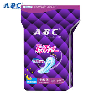 【官方旗舰店】ABC夜用323mm轻透薄干爽网面卫生巾3片 48包/箱A34