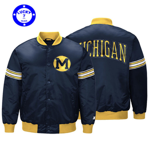 starter正品密歇根大学狼獾队经典藏青色缎面夹克棉服棒球服xl码