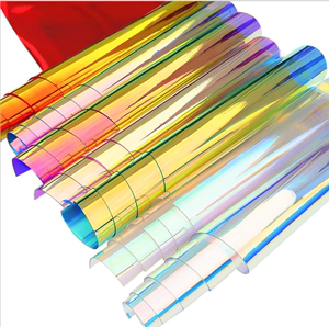 外贸透明彩虹膜PVC镭射纸透明幻彩膜镭射纸DIY箱包面料滴胶