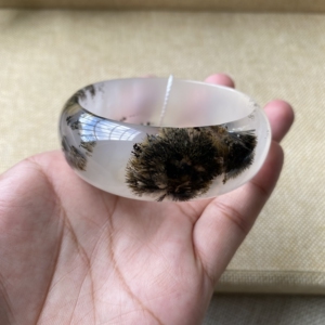 【收藏级黑发丝】天然白底黑发丝宽版玛瑙手镯 精品特色发丝光泽