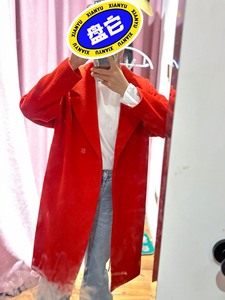 mecity女红色大衣简约风冬装非常好看很保暖