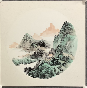 全新 国画山水画水墨手绘卡纸画芯 50×50