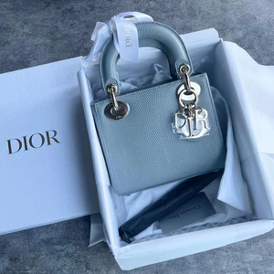 全新dior 迪奥 戴妃三格 蜥蜴皮雾霾蓝三格戴妃包,金扣