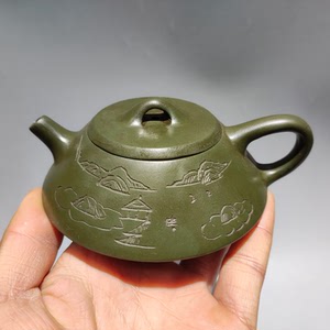 古董  古玩  绿紫砂壶  石瓢壶   容量220cc,价格