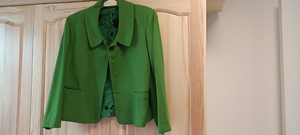 包邮全新女士春秋季短款外套手工制作绿色薄呢舒适柔软带内胆