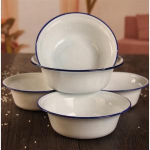 加厚纯白色80搪瓷碗老式汤盆洋铁碗18.20厘米搪瓷洗手盆碗复古老