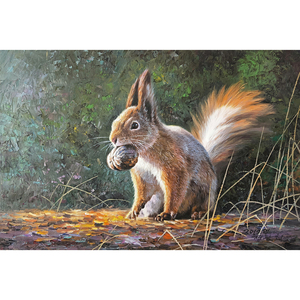 (朝鲜)郑光赫油画《顽皮的松鼠》平壤美术大学/一级画家