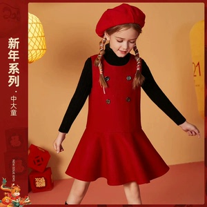 正品韩国童装品牌Ask junior 喜庆红色羊毛无袖背心裙
