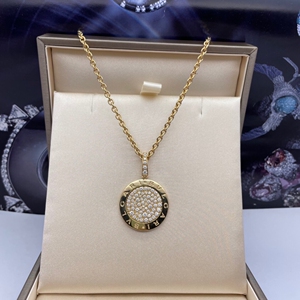宝格丽18k黄金圆饼满钻项链 吊坠尺寸26.8毫米 长度50