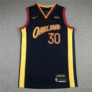 勇士队30号库里城市版球衣深蓝复古库里篮球服球刺绣背心