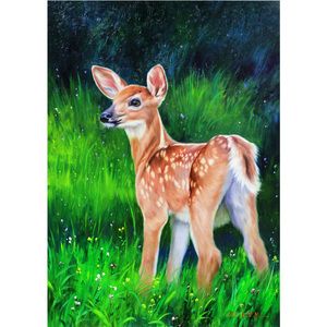 朝鲜油画 功勋画家金英哲《鹿》纯手绘 布面油画 拍卖7514