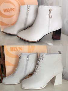 佰莉文blvn牛皮短靴圆头马丁靴37码粗跟百搭高跟女单鞋