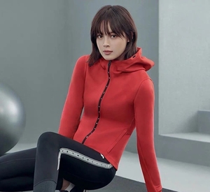 迪桑特 女士运动健身跑步休闲针织长袖连帽外套 辛芷蕾同款 黑