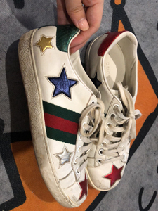 迪拜专柜正品 gucci/古驰小白鞋女鞋古奇经典星星板鞋