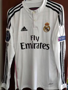 1415皇马球衣主场欧冠长袖足球服7号c罗4号拉莫斯贝尔复古