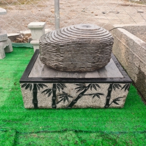 庭院装饰流水招财摆件青石鱼缸竹报平安石雕