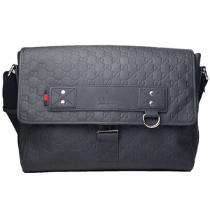 [99新]古驰蓝色牛皮双g单肩斜挎包男包gucci背包